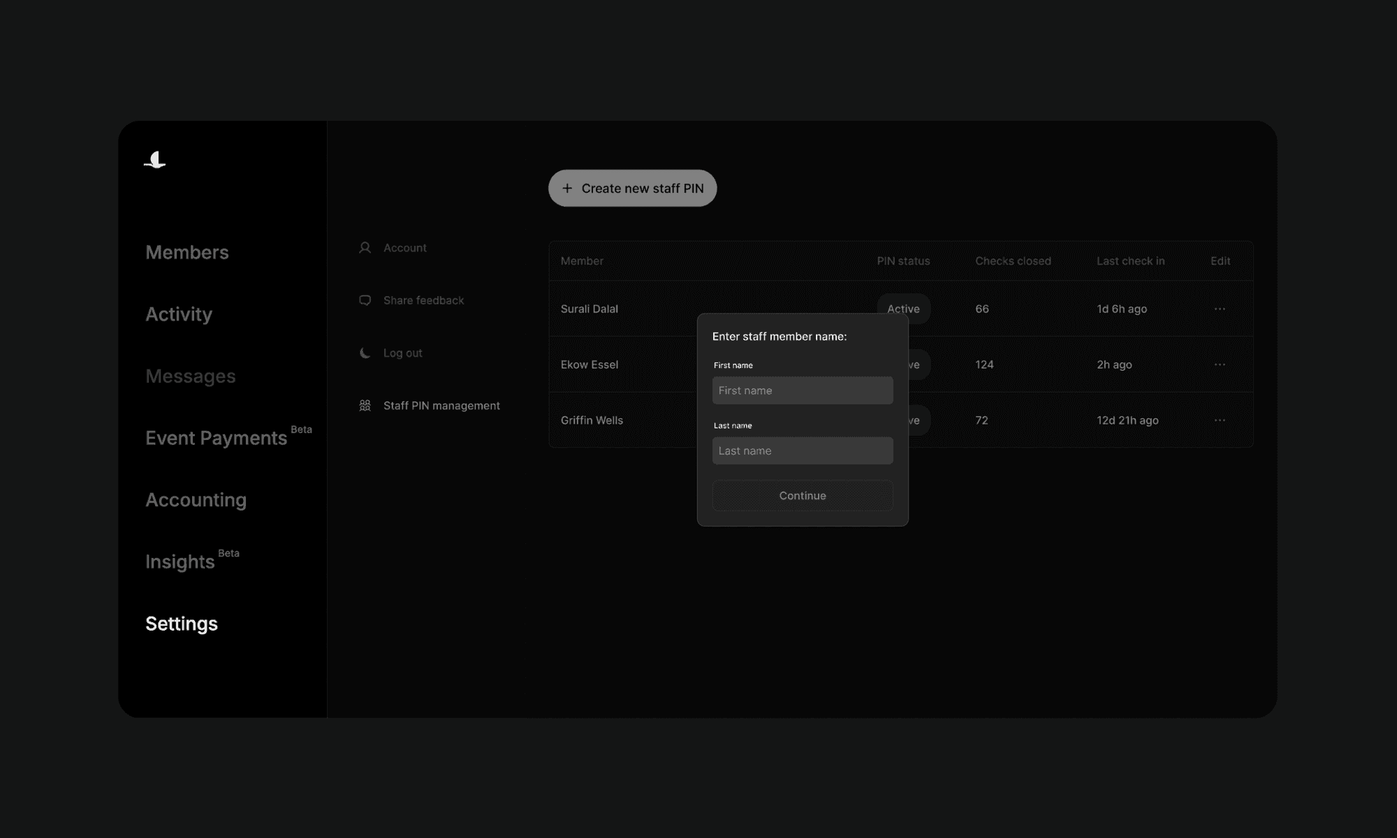 Blackbird back-office dashboard