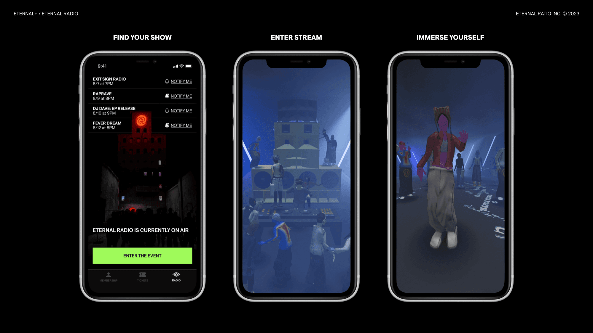 Eternal+ virtual event app flow